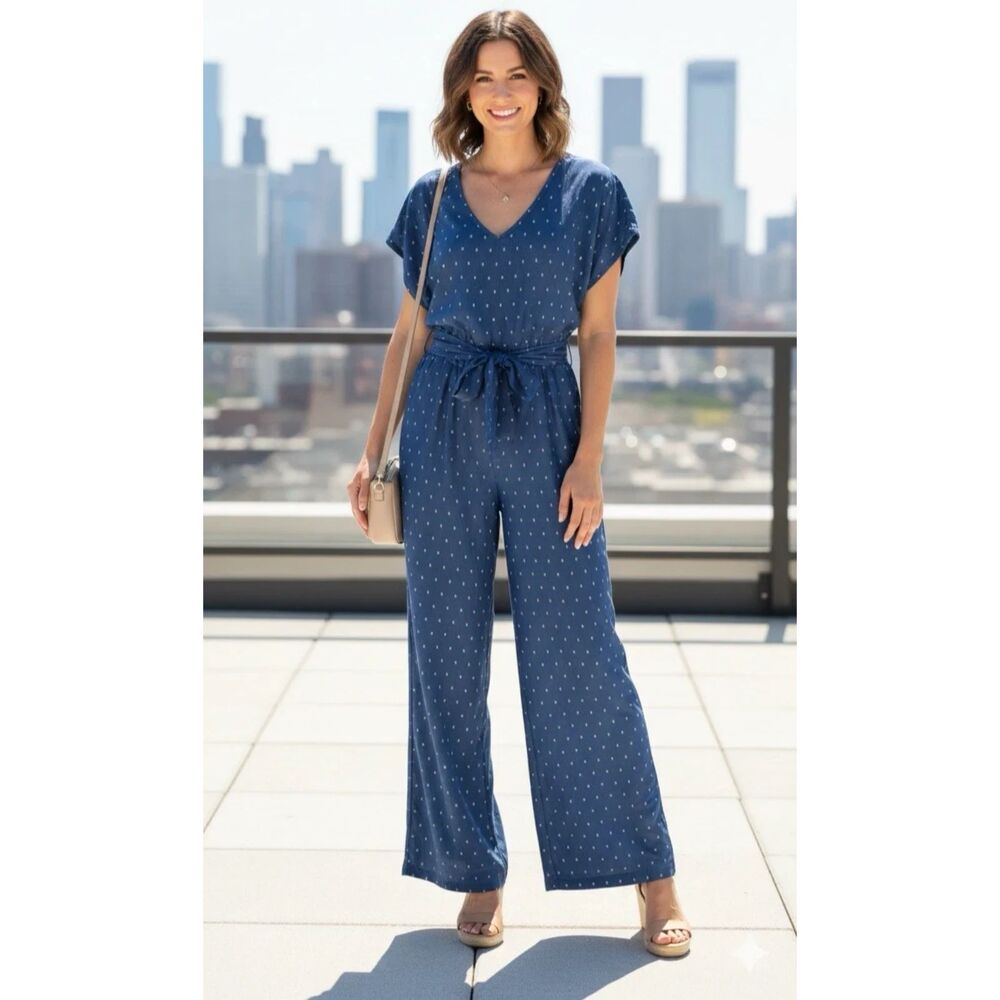 Velvet Heart Jumpsuit Womens Large Denim Chambray Tencel Blue V-Neck Romper New